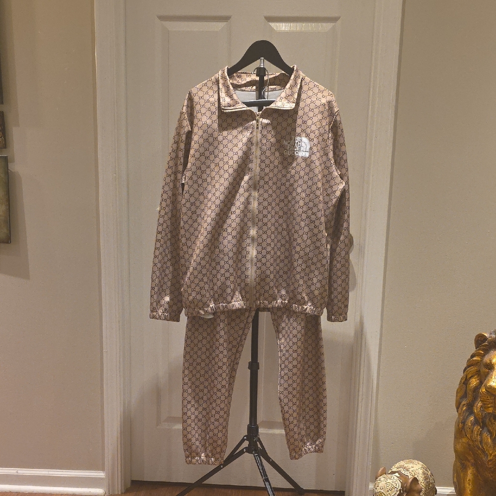 Source Unknown Beige Logo-Print Track Jacket & Jo… - image 1